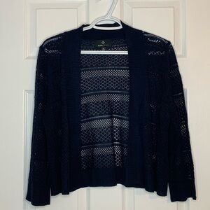 Ronni Nicole Navy Sweater Shrug 3/4 Sleeves size Extra Large delicate lace-knit